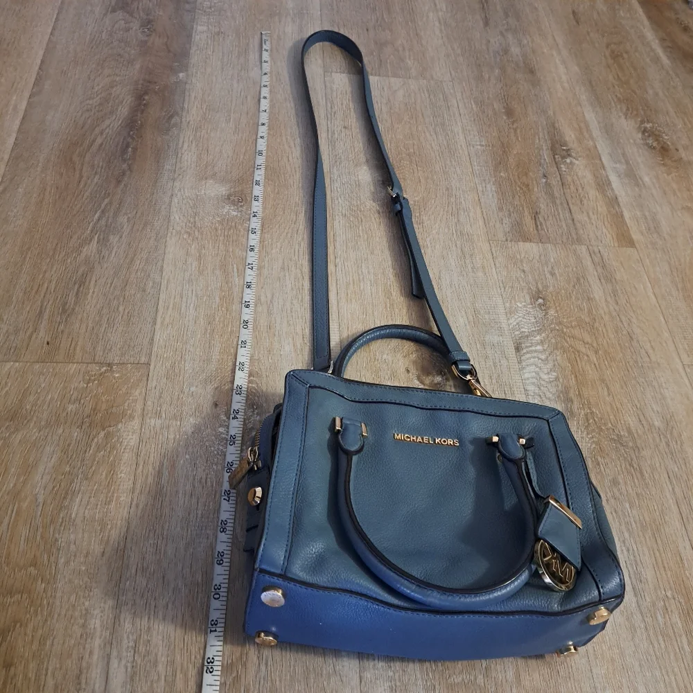 Michael Kors Blue Leather Satchel Crossbody Strap Bag